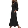 thumbnail image 6 of Oksale Casual Dresses for Women Sumemr Button Down V Neck Midi Cotton Linen Dress Cozy 3/4 Length Sleeve Vacation Dresses with Pockets Ladies Fall Outfits Black XL, 6 of 7