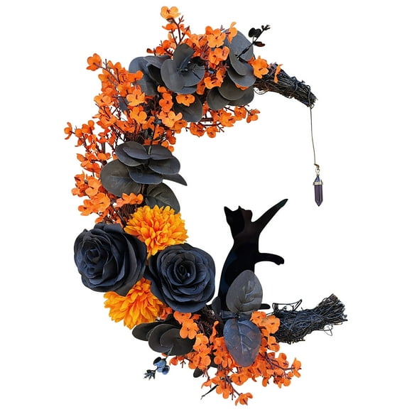 zanvin Holiday Gift Clearance,Halloween Garlands,Halloween Wreath With Black Decoration, Halloween Wreath, Halloween Wreath, for Front Door Decoration, Wreath, Plant New