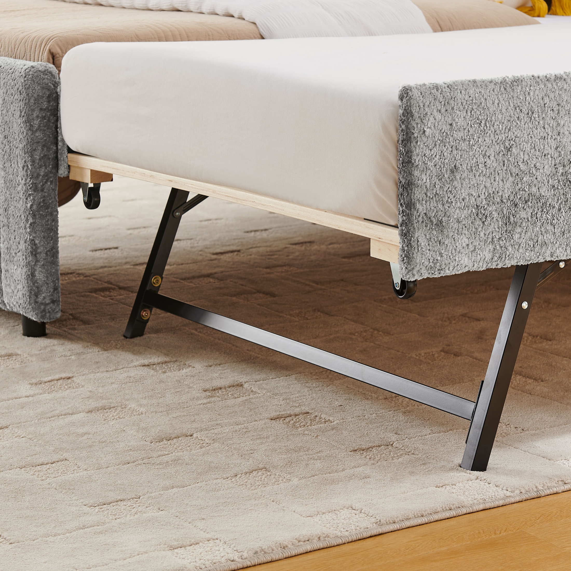 Noble House Fioren Twin Size Chenille Upholstered Bed Frame, Space Saving Daybed with Hidden Trundle, Gray