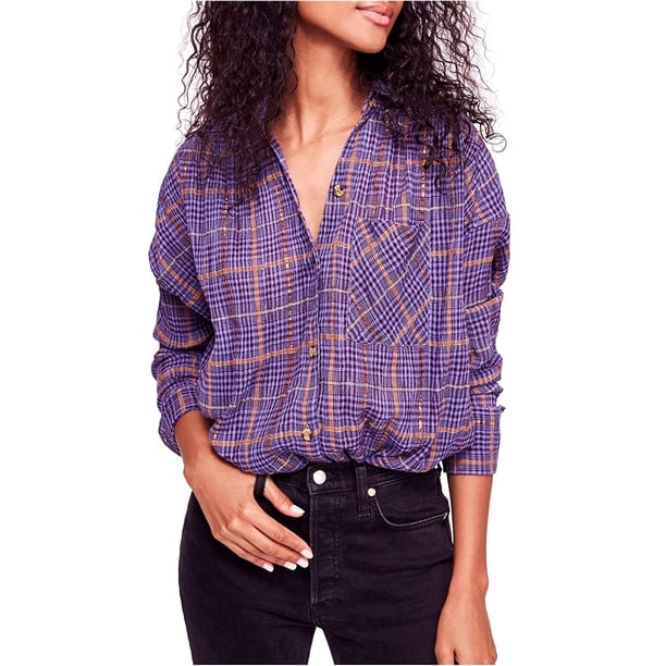 Camiseta con botones para mujer Free People Break My Stride color morado mediano
