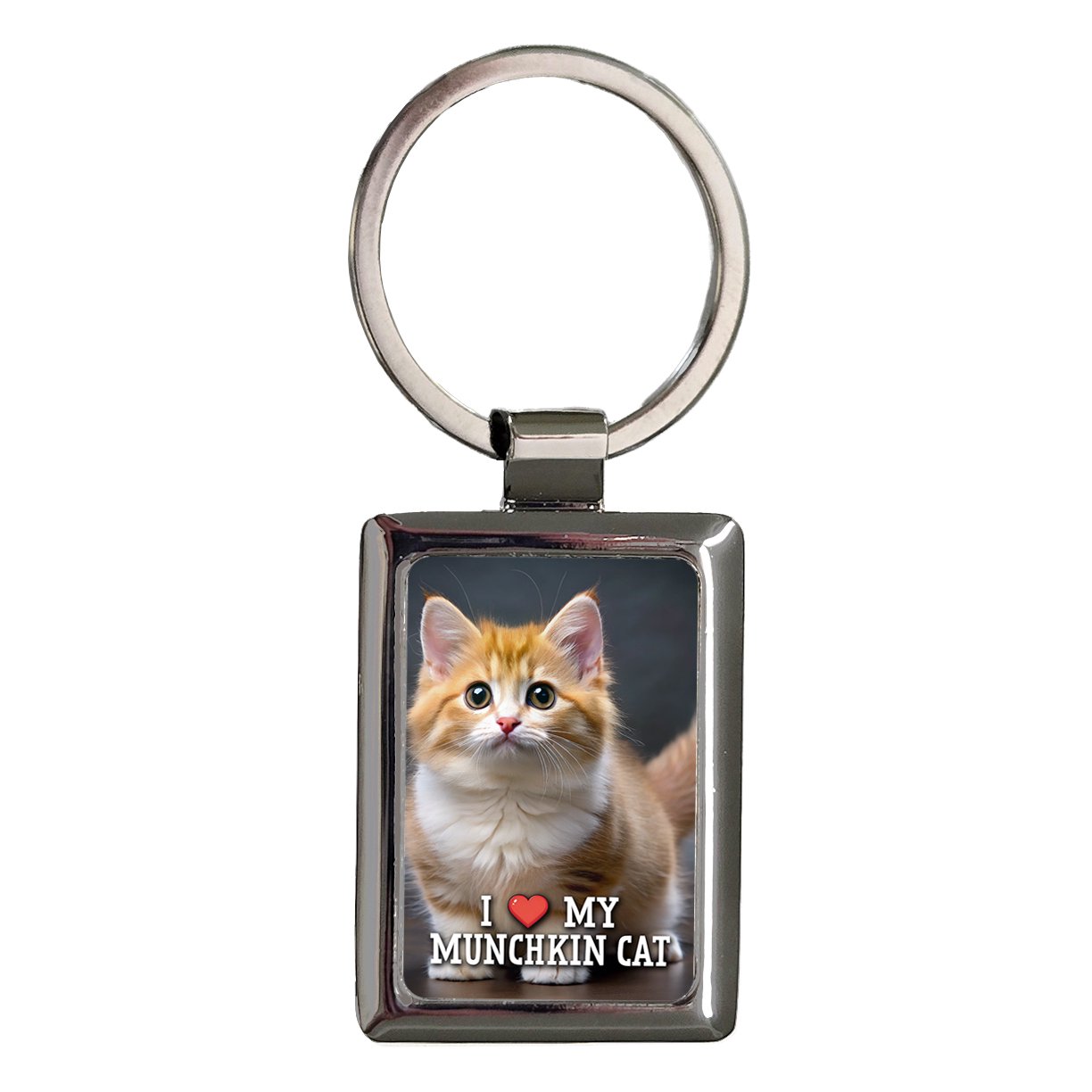 I Love My Munchkin Cat Heart Metal Rectangle Keychain