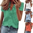 thumbnail image 6 of Summer Savings Clearance 2024! TAGOLD Womens Summer Tops,Women's Casual Solid Color Ruffle Collar Long Sleeve Ruffle Shirt Blouse V-Neck Short Sleeve Shirt Tops Blue 14, 6 of 6