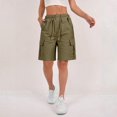 thumbnail image 5 of Women'S Summer Casual Cargo Shorts Elastic Waist Drawstring Hiking Bermuda Shorts with Pockets Olive Color M, 5 of 6