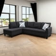 thumbnail image 3 of Hommoo L Shaped Couch Sofa Sectional Sofa, Linen Living Room Furniture Set, 4-Seat Couches and Sofa for Home, Apartment, Dorm, 16'' Back Height, Black Grey(No Ottomans), 3 of 5
