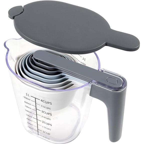 MY Measuring Cups and Spoons set 10 Pieces, Stackable Measuring Cup with Lid, Kitchen Cooking Baking Measuring Spoons Set for Liquid and Dry, BPA Free, Dishwasher Safe