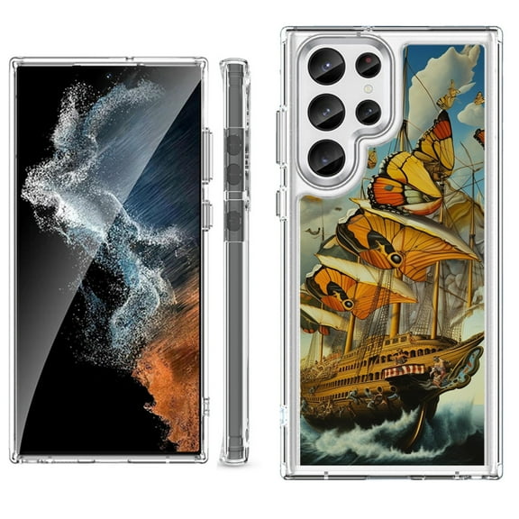 Shockproof Bumper Phone Case for Samsung Galaxy S23 Ultra 5G, by OneToughShield ® - Butterfly Ship