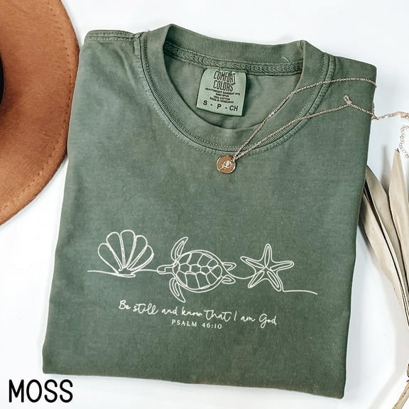 T-shirt "Be Still and Know That I Am God" (Psalm 46:10) - Peaceful Design with Sea Creatures.