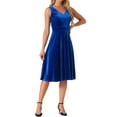 thumbnail image 4 of INSPIRE CHIC Women's Dress Sleeveless Velvet High Waist V Neck A-Line Cocktail Midi Dresses M Royal Blue, 4 of 6