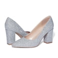 thumbnail image 5 of Zhabtuc Women's Pointed Toe Chunky High Heels Closed Toe Block Heels Slip on Pumps Dress Office Pumps Shoes for Lady Glitter Silver Size 8.5, 5 of 7