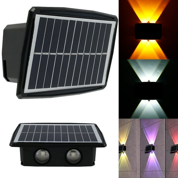 MesaSe Lampe Murale Solaire à 4 DEL s'Illumine vers le Haut et vers le Bas IP65 Étanche Lampes Solaires pour Clôture 2 Modes d'Éclairage Lampe de Paysage Solaire RVB Arrêt Automatique pour Jardin