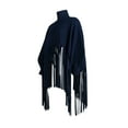 thumbnail image 5 of Women's Turtleneck Sweater Fringe Shawl Tassel Hem Long Sleeve Oversized Pullover Jacket Tops Hooded Cape Cloak Coats, 5 of 7