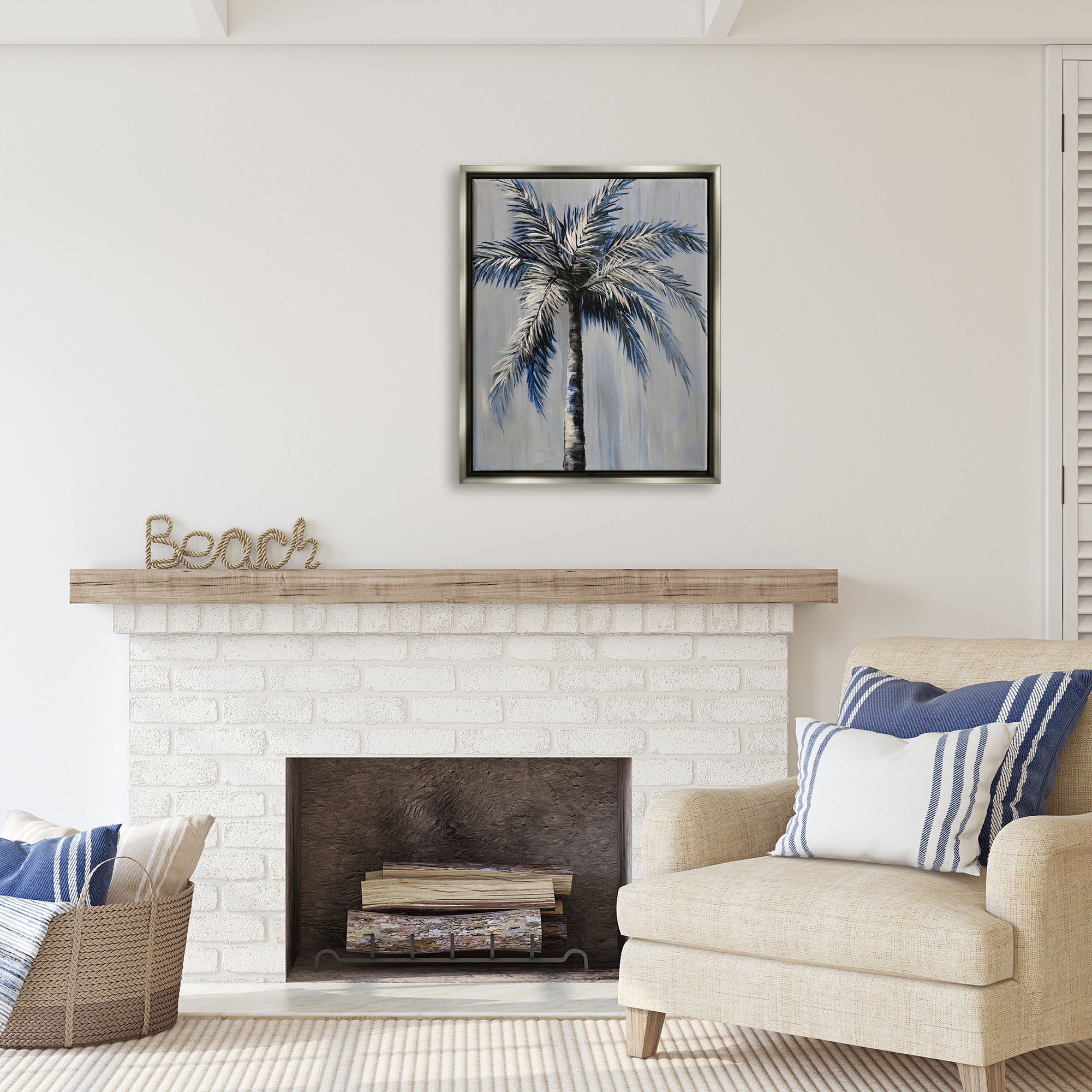 Stupell Industries Grey Modern Palm Tree Nature Painting Gray Floater Framed Art Print Wall Art, 25 x 31