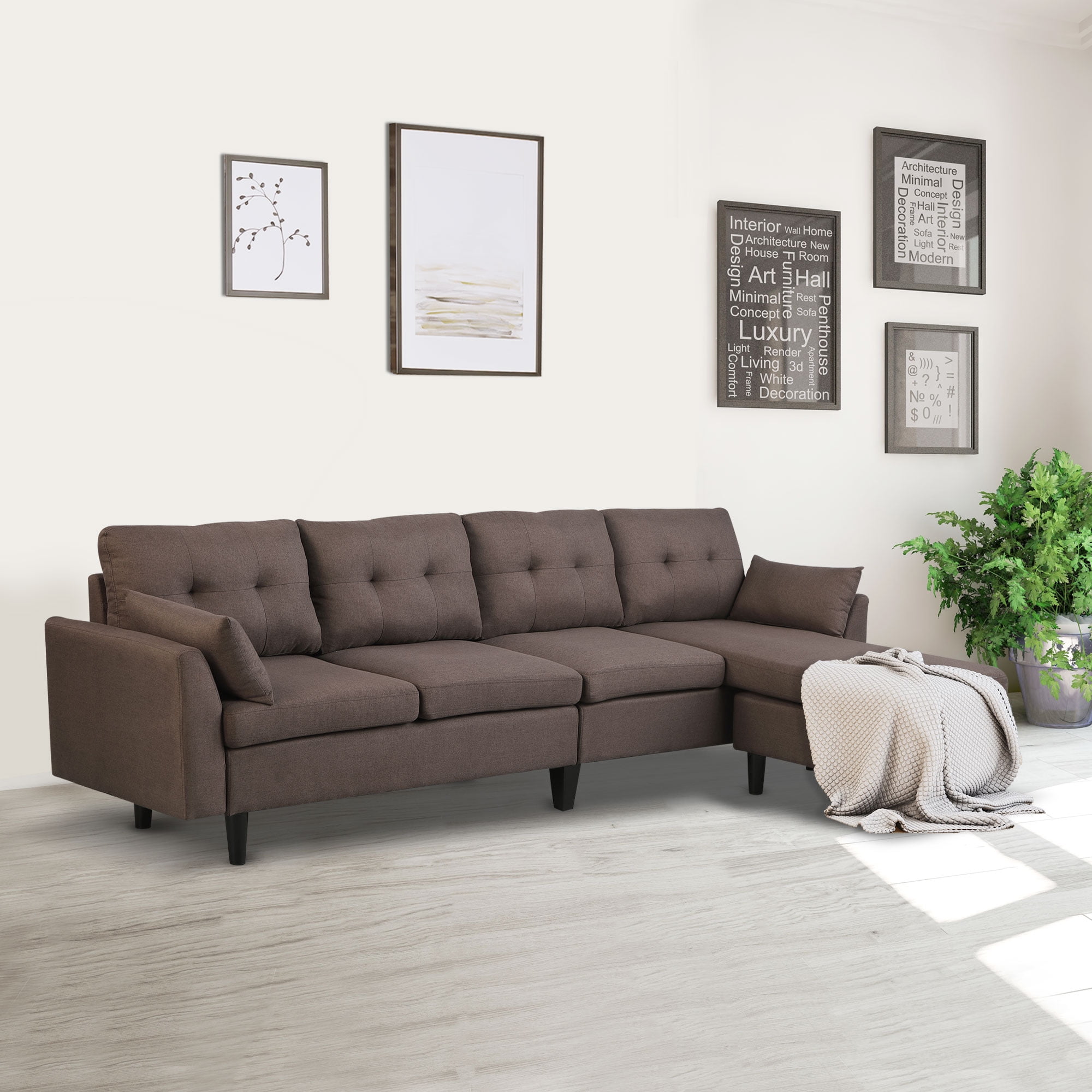 Homcom Elegant 3 Piece Sofa Chaise Couch Lounge Set With Wooden Leg Footstool Large Multifunctional Loveseat Walmart Com Walmart Com