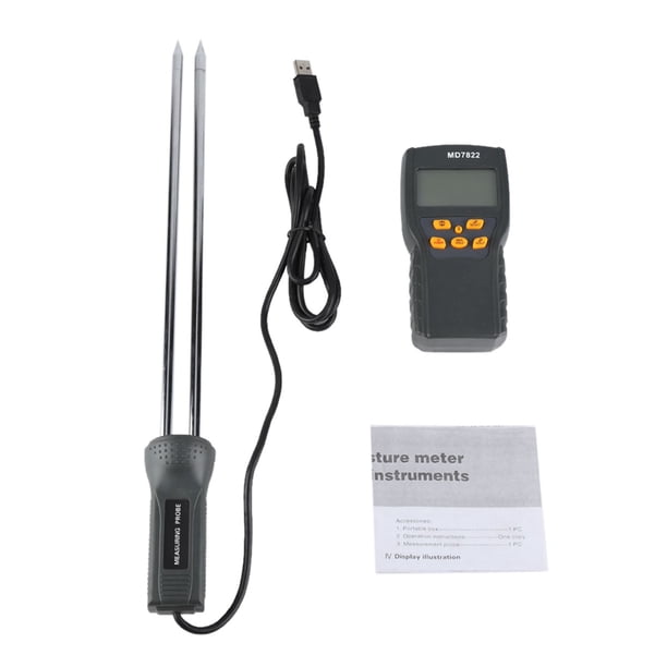 Medidor digital de humedad de grano con pantalla LCD para trigo, maíz y arroz.