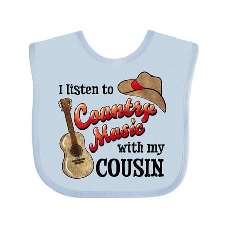 

Inktastic I Listen to Country Music with My Cousin Guitar and Hat Gift Baby Boy or Baby Girl Bib