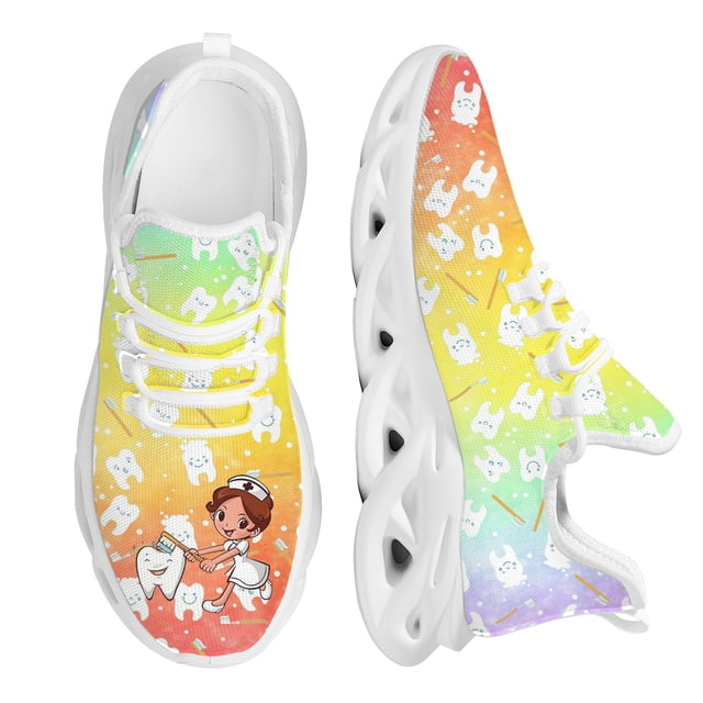 Zapatillas de malla con estampado de dientes y enfermera para mujer, transpirables, antideslizantes, con plataforma, informales, para tenis