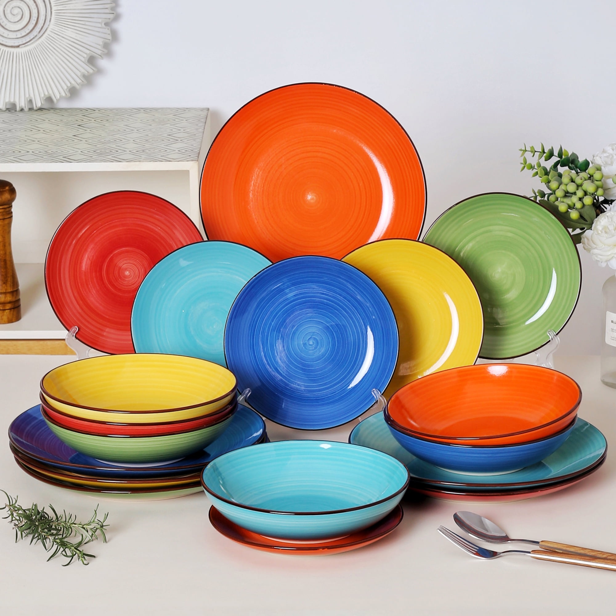 Dorothy 18 Piece Stoneware Dinnerware Set, Rainbow Series, Service for 6