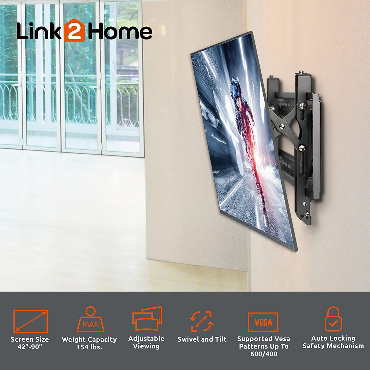 Link2Home Extend & Tilt TV Wall Mount for 42" - 90" TVs, Up to 154 lbs.