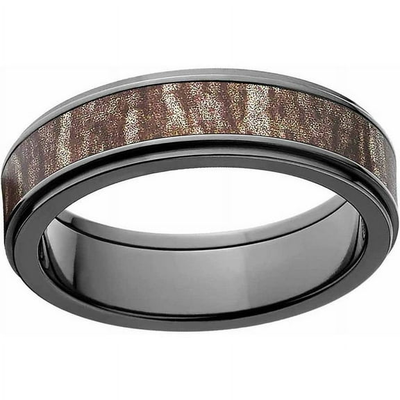Bottomland Men's Camo Black Zirconium Ring with Polished Edges and Deluxe Comfort Fit