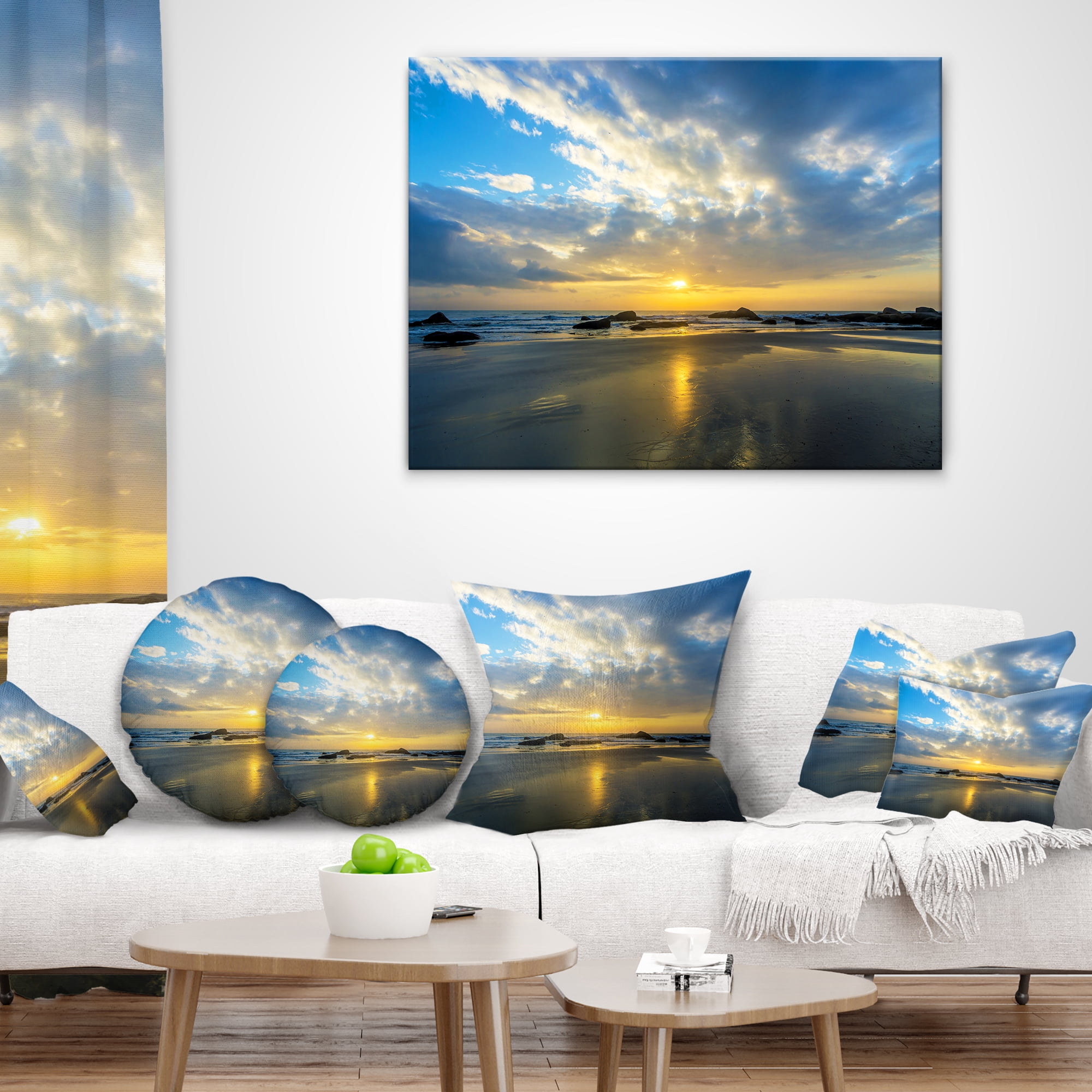 Designart Beautiful Sunrise and Seashore - Seashore Throw Pillow - 18x18