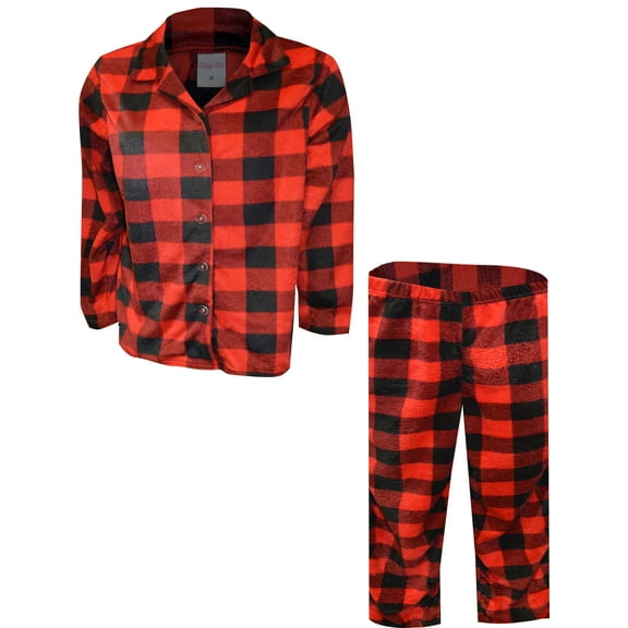 Totally Pink! Womens Red and Black Buffalo Plaid Traditional Fleece Pajama
