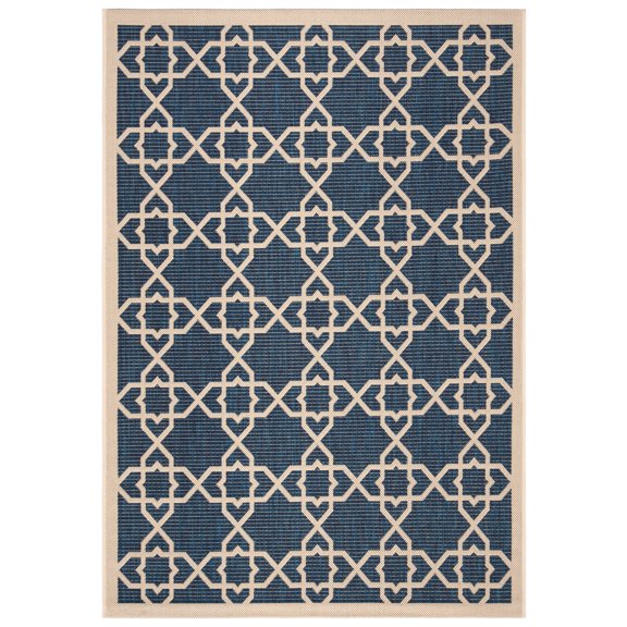 SAFAVIEH Courtyard Carol Geometric Indoor/Outdoor Area Rug, 4' x 5'7", Navy/Beige