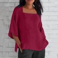 thumbnail image 2 of ZJXFGS Linen Shirts for Women Women'S Linen Blouse Round Neck 3/4 Sleeve Shirt Tops Womens Fall Tops Red XL, 2 of 6