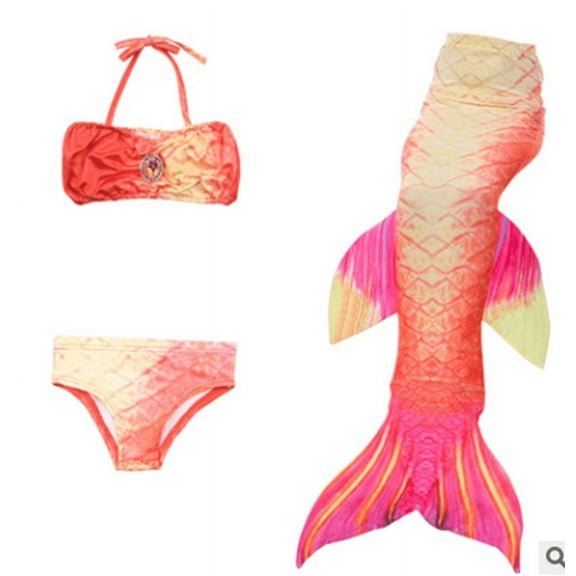 Wenchoice Red Yellow Fuchsia Fish Tail 3 Pieces Swimming Suit M(3-4Y)