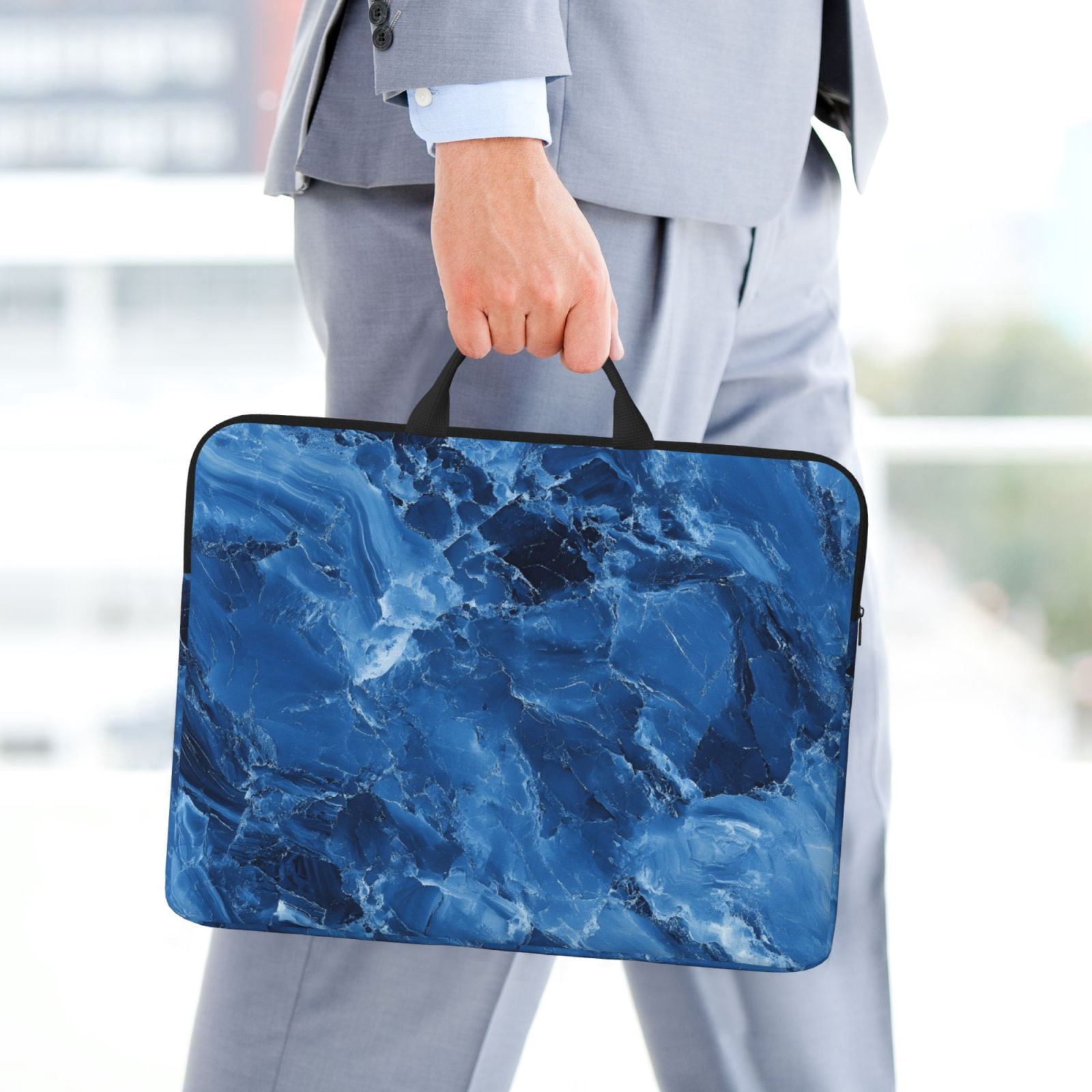 Laptop Sleeve Bag For Women Men 14inch Waterproof Durable Protective Computer Carrying Cover Handle Laptop Case Bag Royalblue Marble_3