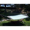 thumbnail image 2 of Petra Leisure 14 Ft. Coffee Stain Wooden Arc Hammock Stand + Quilted Teal/Yellow Color, Double Padded Hammock Bed. 2 Person Bed. 450 LB Capacity, 2 of 6