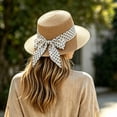 thumbnail image 2 of XIAOCHA Womens Bow‑Pearl Straw Hat Solid Sun Hat Beach Wide‑Brim Hat,Khaki, 2 of 6