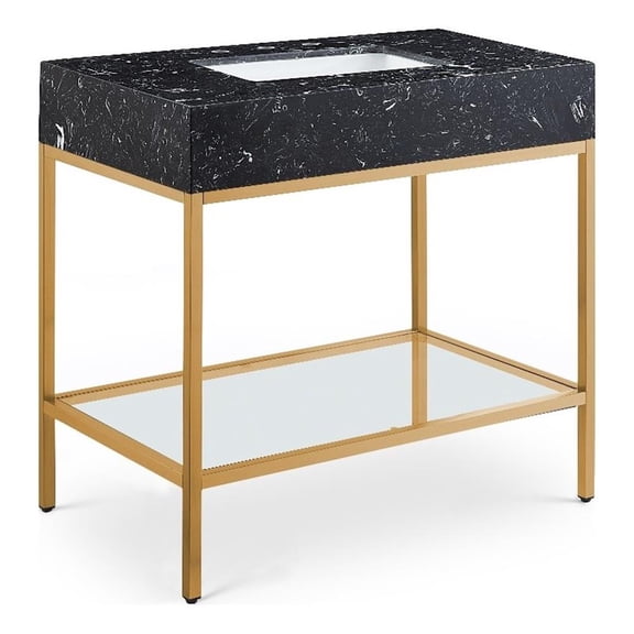 Meridian Furniture Marmo Black Engineered Stone Bathroom Vanity
