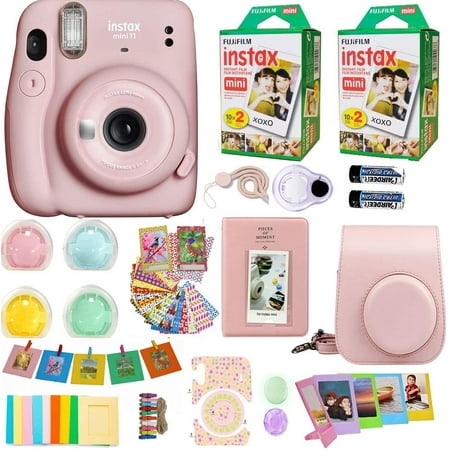 Fujifilm Instax Mini 11 Instant Camera Blush Pink + Fuji Instax Film (40 Sheets) Accessories Bundle Pink Carrying Case, Color Filters, Photo Album, Assorted Frames, Selfie Lens And More