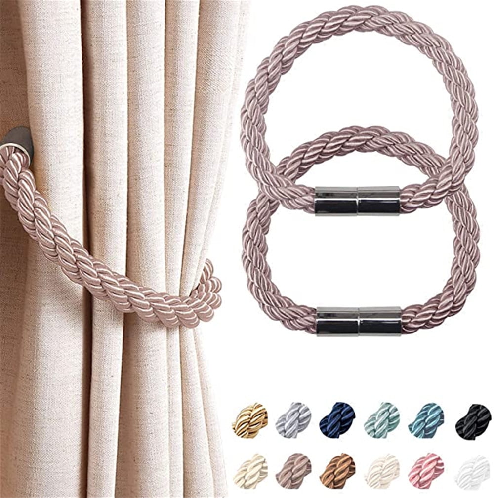 20 Inches Weave Braided Rope Tie Backs Long Curtain Holdback with Strong Magnetic Clasp Traditional Curtain Rope Holdback For Home Office Decoration SUSSURRO 2 Pcs Magnetic Curtain Tiebacks 