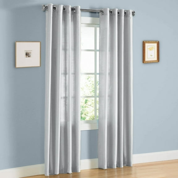 2 PANEL MIRA  SOLID SILVER GRAY  SEMI SHEER WINDOW FAUX SILK ANTIQUE BRONZE GROMMETS CURTAIN DRAPES 55 WIDE X 108" LENGTH
