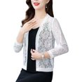 thumbnail image 2 of Joernso Women Lace Cardigan Open Front 3/4 Sleeves Flower Pattern Solid Color Sheer Sun Protection Breathable Ladies Summer Short Top Cover Up Streetwear, 2 of 8