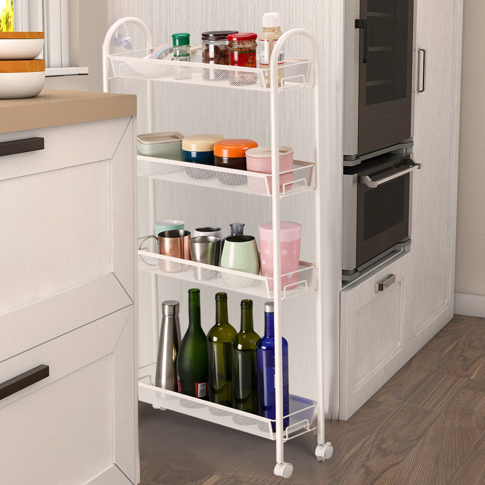 3 or 5 Tier Space Saving Slim Sliding Drawer Storage Rack Kitchen Laundry Bath