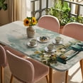 thumbnail image 3 of Vintage Oil Light Table Cloths for 6 Foot Rectangle Tables, Spring Flowers Leaves Candles Retro Patio Waterproof Elastic Fitted Tablecloths, Washable Rectangular Table Cover for Camping, 3 of 8