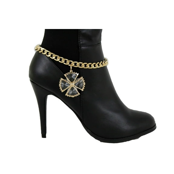 Women Gold Metal Chain Boot Bracelet Shoe Anklet Bling Flower Charm