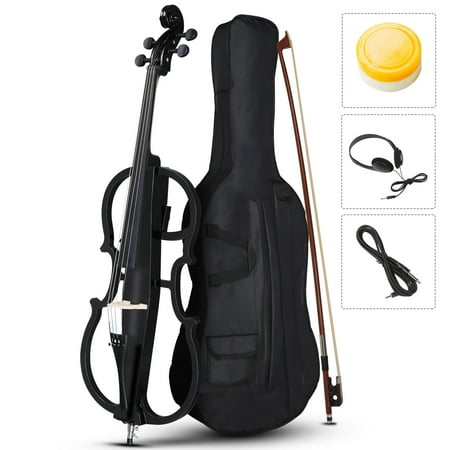 Ktaxon 4/4 Full Size Electric Cello Kit with Lightweight Cello Bag, Stereo Headphones, Premium Cello Bow, Bridge, Rosin Adults Student Beginners (Black)
