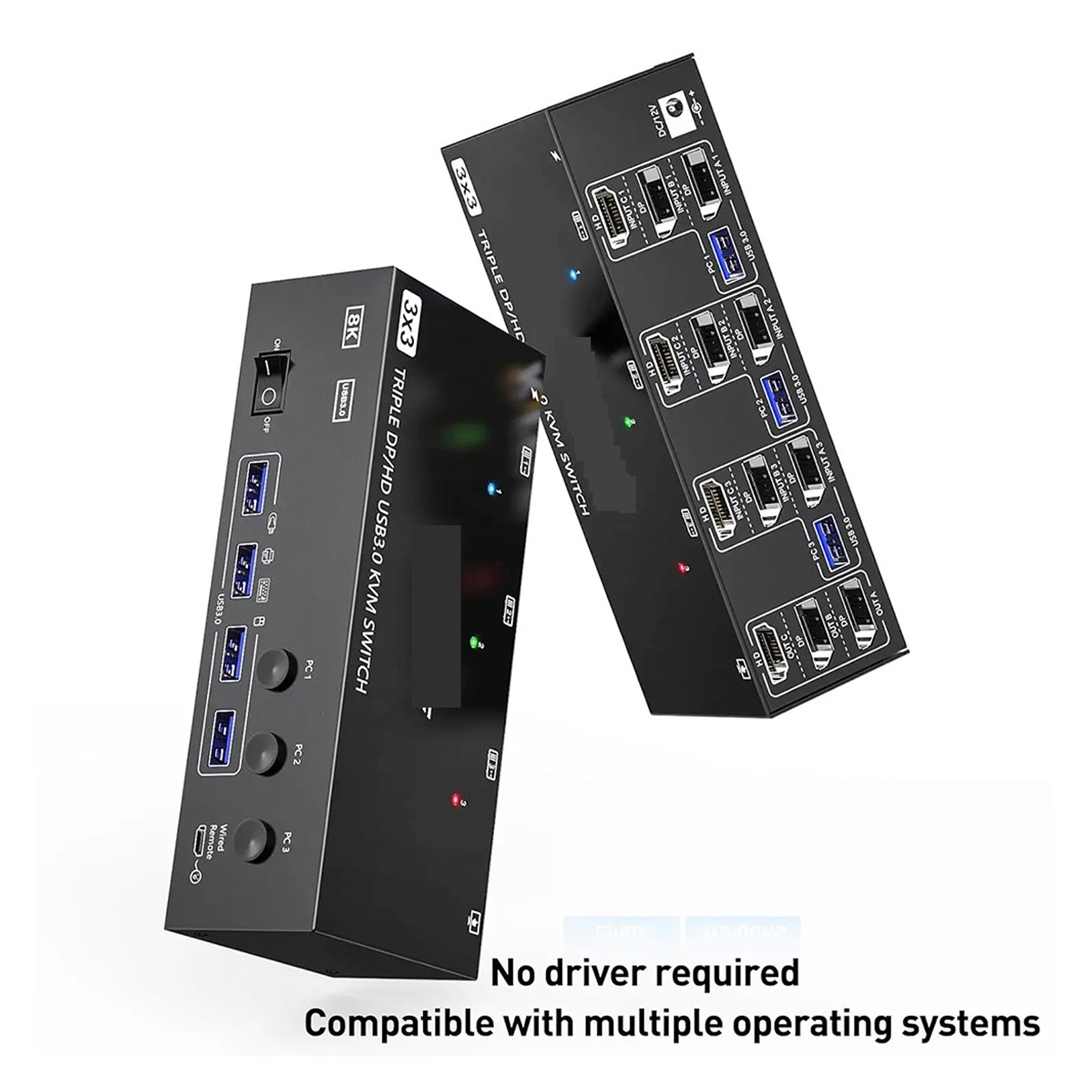 USB 3.0 KVM Switch 3 Monitors 3 Computers, 8K@60Hz,4K@144Hz Triple Monitor KVM With 4 USB 3.0 Ports -Compatible 2 In 2 Out