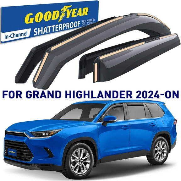 Goodyear Shatterproof in-Channel Window Deflectors for Toyota Grand Highlander 2024-2025, Rain Guards, Window Visors for Cars, Vent Deflector, Car Accessories, 4 pcs - GY008424