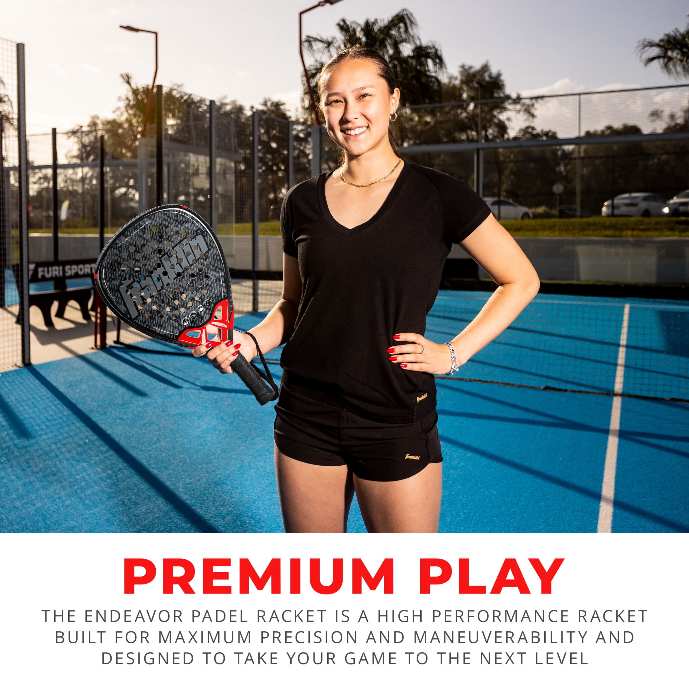 Franklin Sports Padel Racket - GLIDE - Fiberglass Padel Racket with Foam Core - Pop Tennis Racket - 365g Padel Racket - Premium Performance Racket - Black/Red