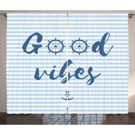 Good Quality Bedroom Sets Good Vibes Curtains 2 Panels Set, Nautical Design with Stripes Brushstrokes Steering Wheels Anchor Icon, Window Drapes for Living Room Bedroom, 108W X 84L Inches, Baby Blue Night Blue, by Ambesonne ()