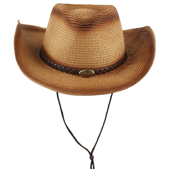 Gradient Spray Color Straw Cowboy Cowgirl Hat For Men Women Wide Brim Sun Hat For Outdoor Beach Travel