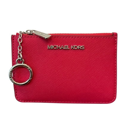 Michael Kors Jet Set Travel Small Leather Top Zip Coin Pouch With ID Raspberry