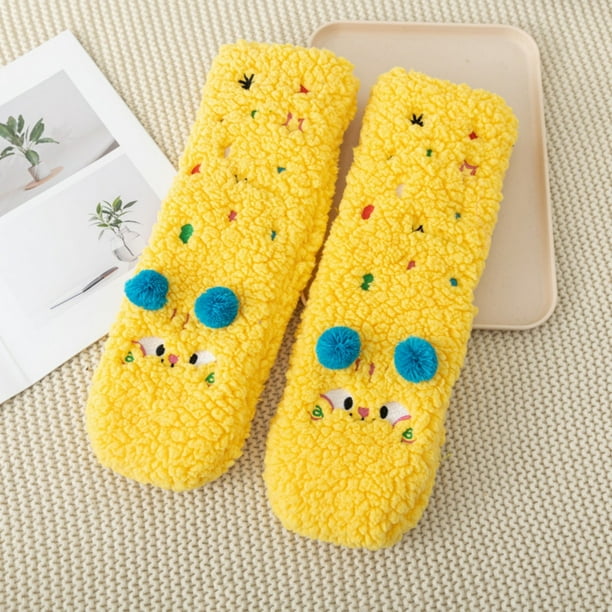 Roncen Women’s Ultra Plush Sherpa Socks, Bubblegum Cozy Slipper Socks with Pom Pom and Dots, Cute Winter Gift