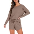 thumbnail image 3 of Pajamas Set for Women Waffle Knit Lounge Set 2 Piece Outfits Loungewear Sweatsuit with Pockets, 3 of 6