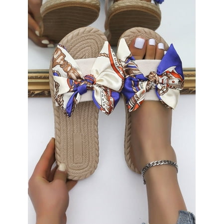 

Women Bow Decor Slide Sandals Vacation Summer Faux Suede Flat Sandals