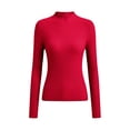 thumbnail image 6 of AherBiu Womens Ribble Knitted Tops Mock-Neck Long Sleeve Slim Fitted Stretch Fall Winter Basic Layer Shirt Pullover(Small,Red1), 6 of 9